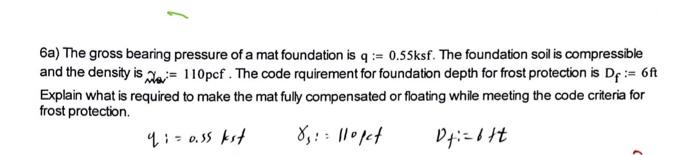 6a ) The gross bearing pressure of a mat foundation | Chegg.com