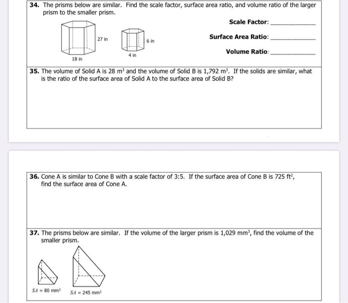 Solved 34. The Prisms Below Are Similar. Find The Scale | Chegg.com