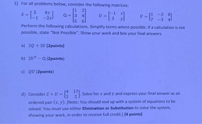 Solved 1) For all problems below, consider the following | Chegg.com