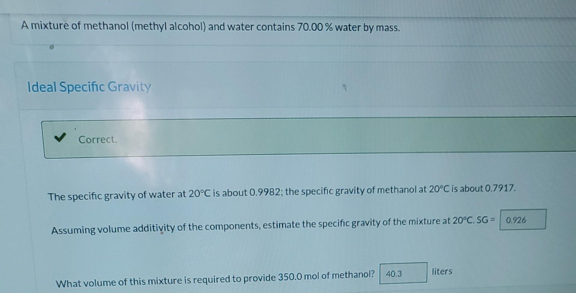 Solved A mixture of methanol (methyl alcohol) and water | Chegg.com