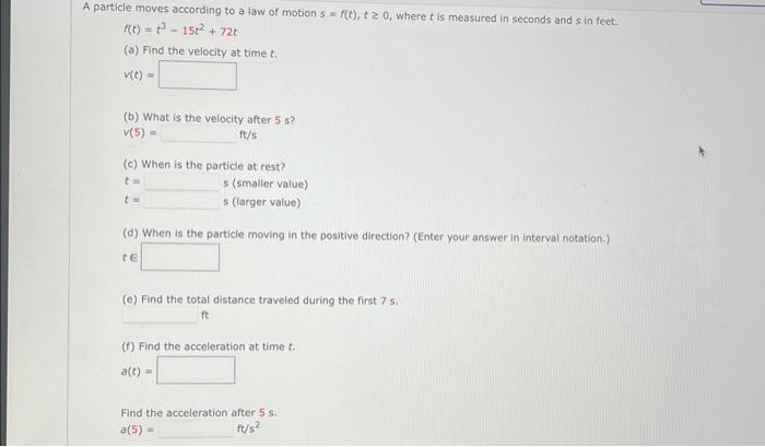 Solved particle moves according to a law of motion | Chegg.com