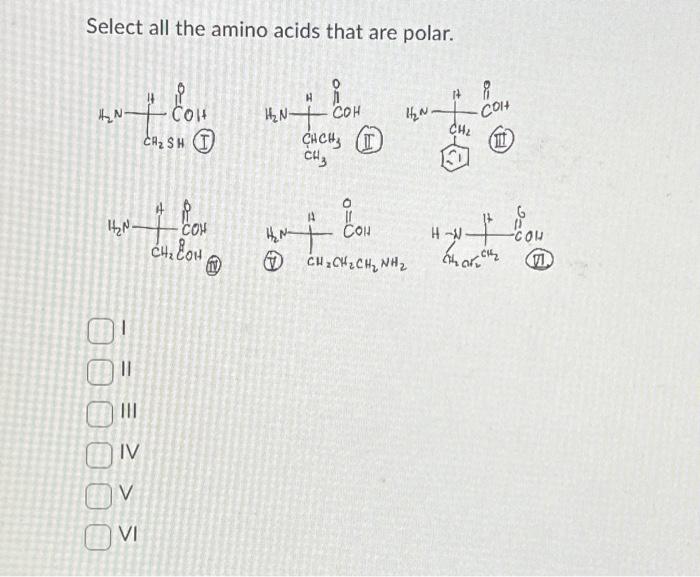 Solved Select all the amino acids that are polar.Select all | Chegg.com