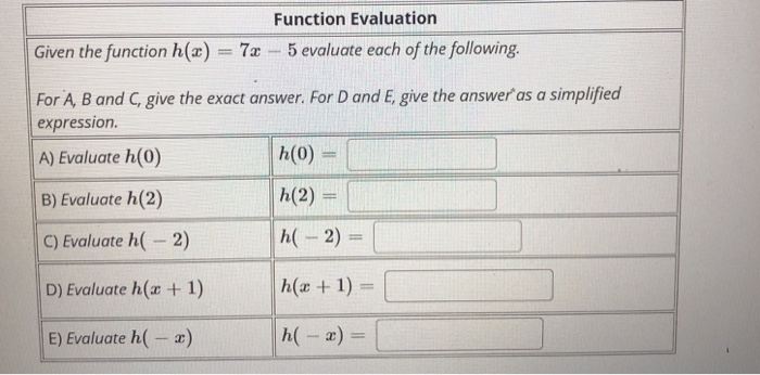 Solved Function Evaluation 5 evaluate each of the following. | Chegg.com