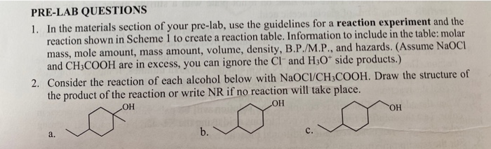 Solved PRE-LAB QUESTIONS 1. In the materials section of your | Chegg.com