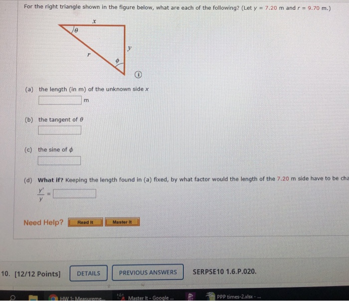 Solved For the right triangle shown in the figure below, | Chegg.com