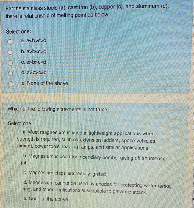 Solved Which of the following metals can be used as an alloy | Chegg.com