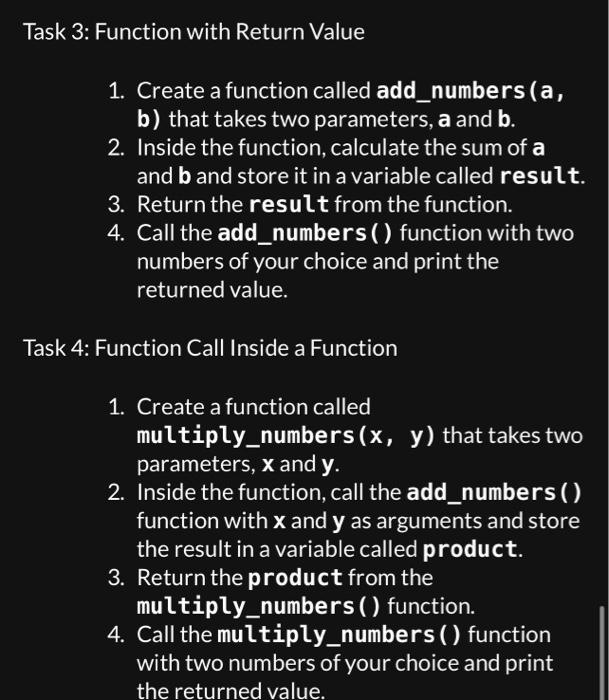 Solved Task 1: Creating Simple Functions 1. Open a new | Chegg.com