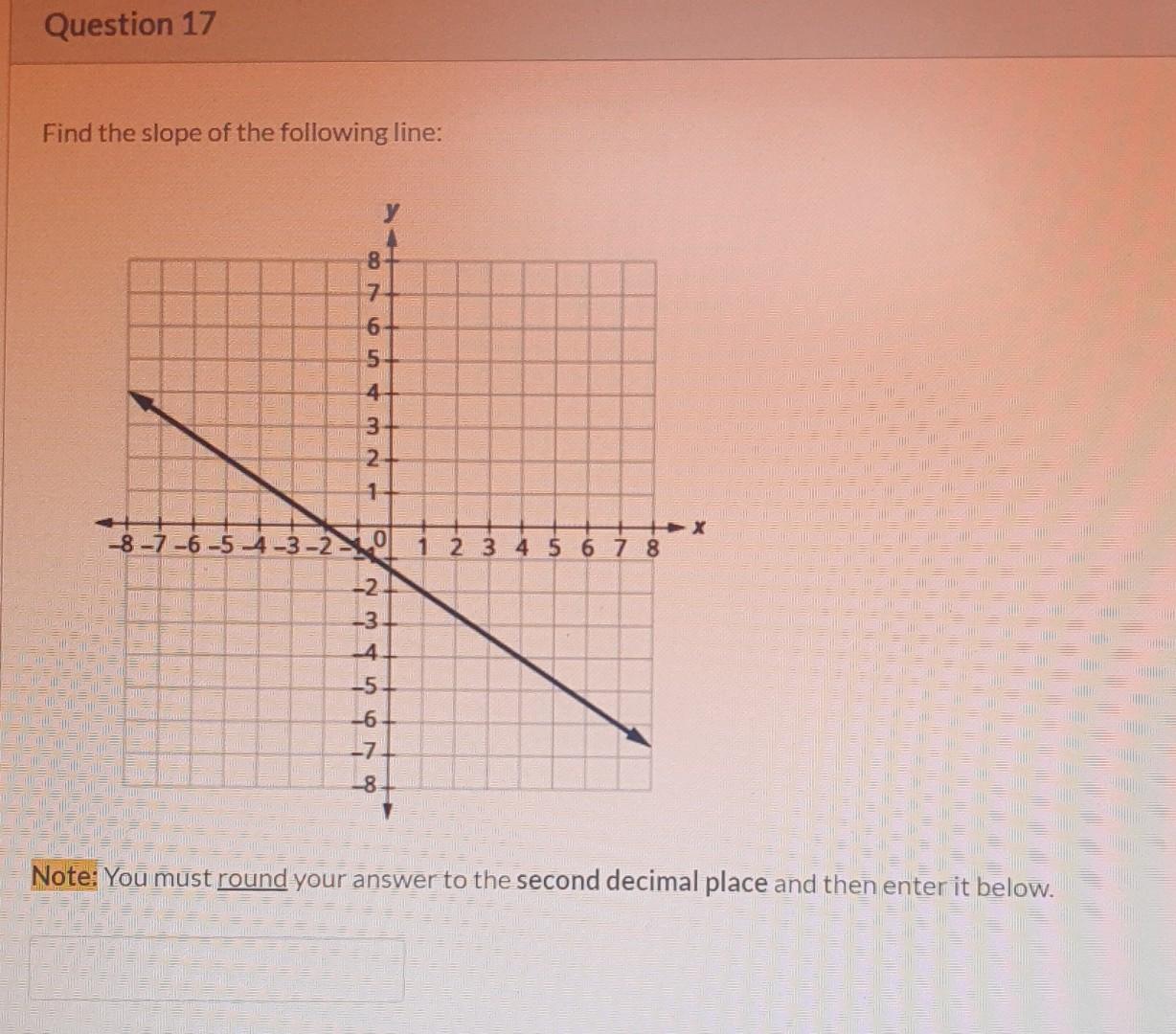 Solved Question 17 Find the slope of the following line: 8 7 | Chegg.com