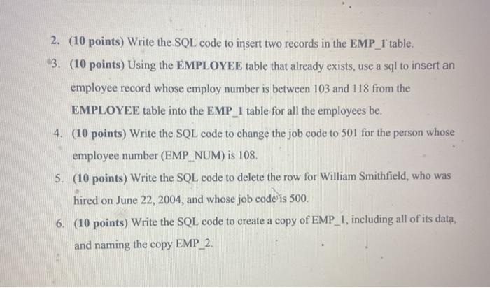 Solved 1. (20 points) Write the SQL code that will create | Chegg.com