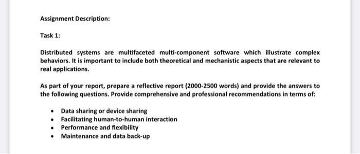 Solved Assignment Description: Task 1: Distributed systems | Chegg.com