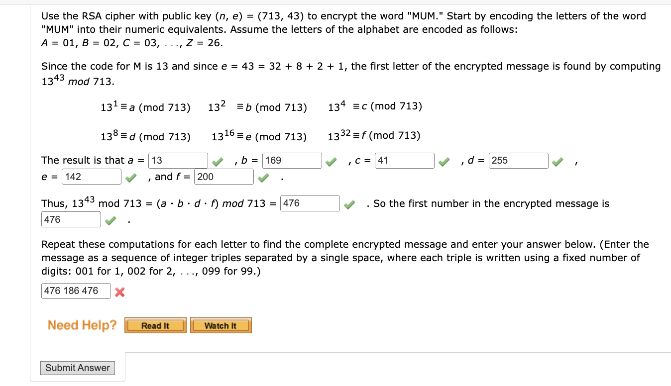 Solved Use the RSA cipher with public key (n, | Chegg.com