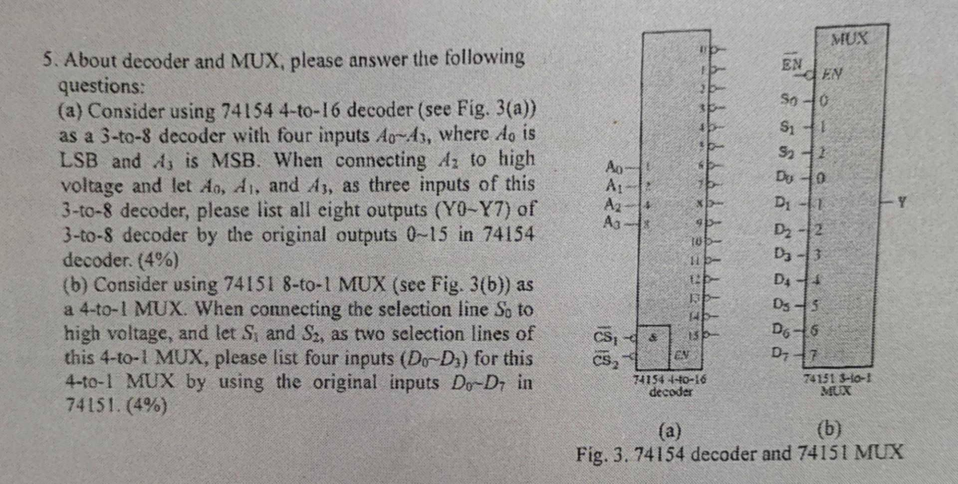 Solved 5. About decoder and MUX, please answer the following | Chegg.com