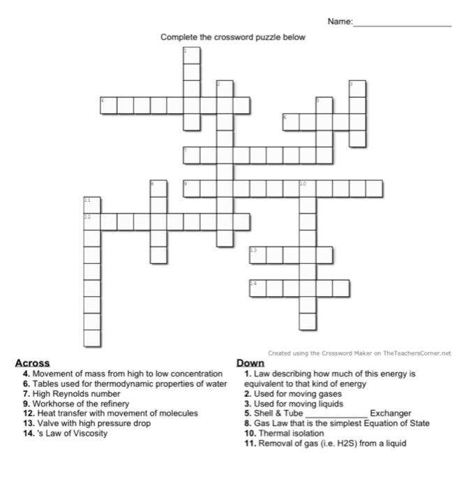 Solved Name: Complete the crossword puzzle below Across 4 Chegg com