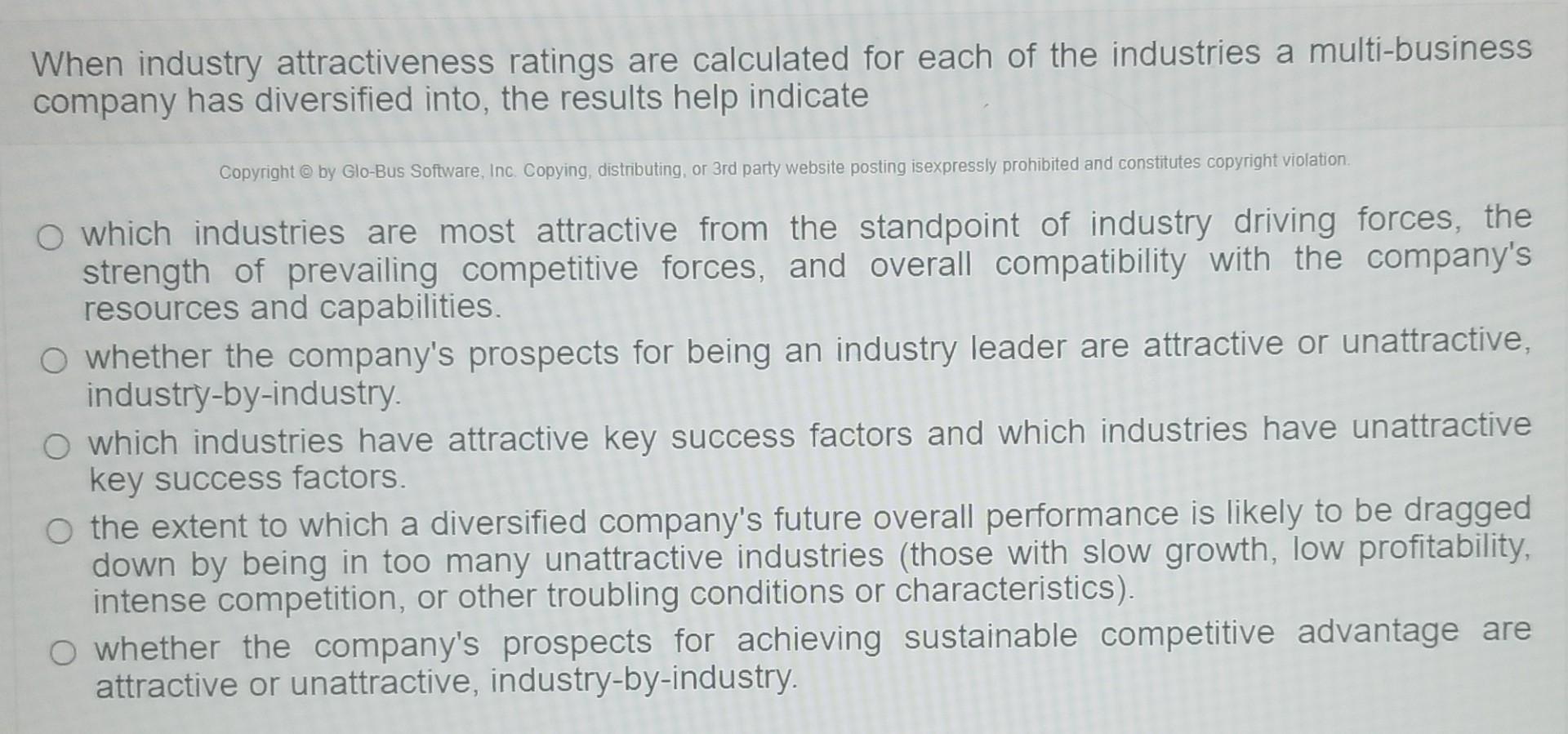 Solved When industry attractiveness ratings are calculated