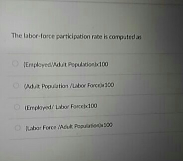 Solved The labor force participation rate is computed as | Chegg.com