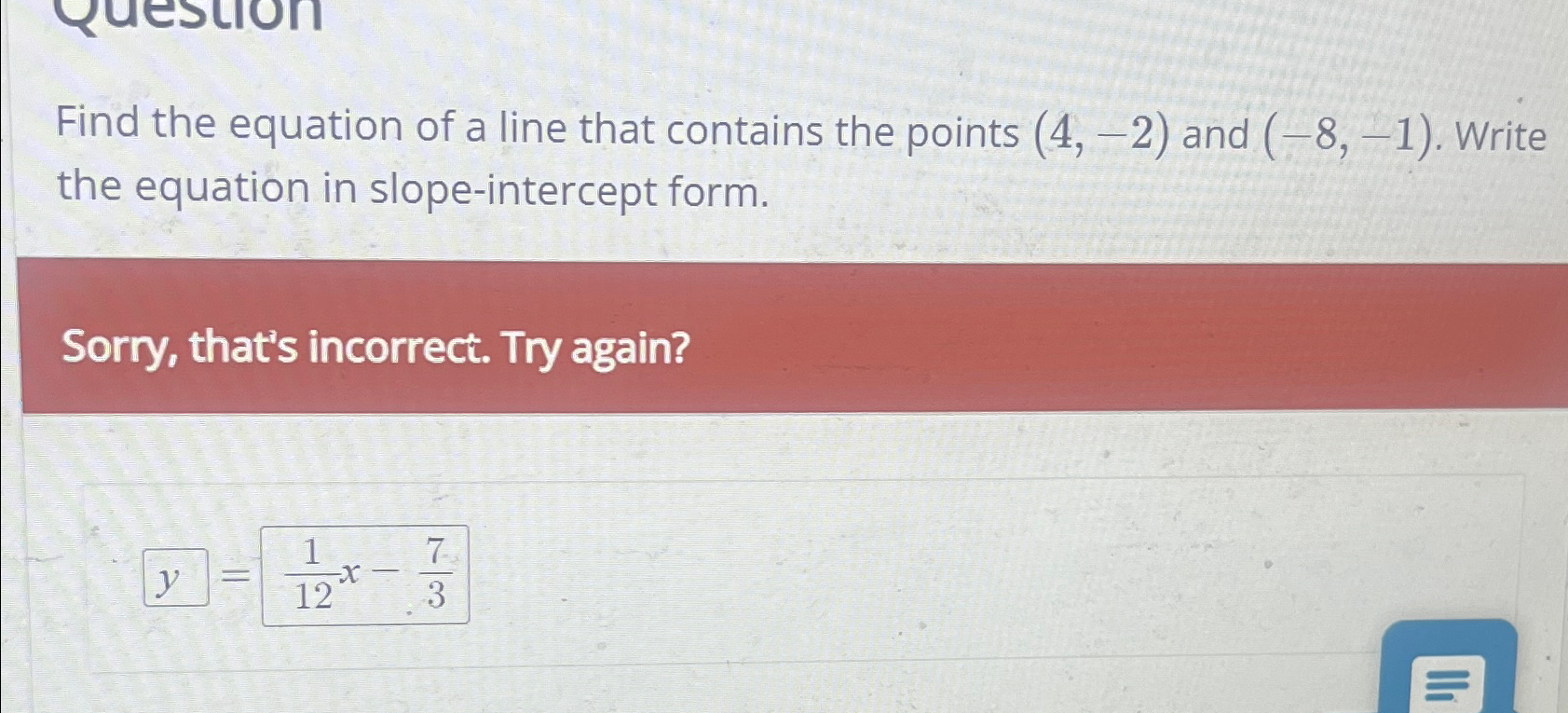 Solved Find the equation of a line that contains the points | Chegg.com
