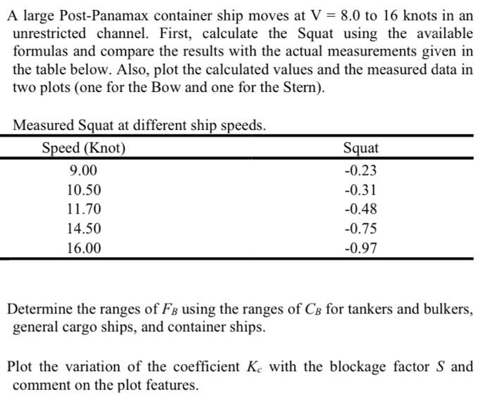 A large Post-Panamax container ship moves at V=8.0 to | Chegg.com
