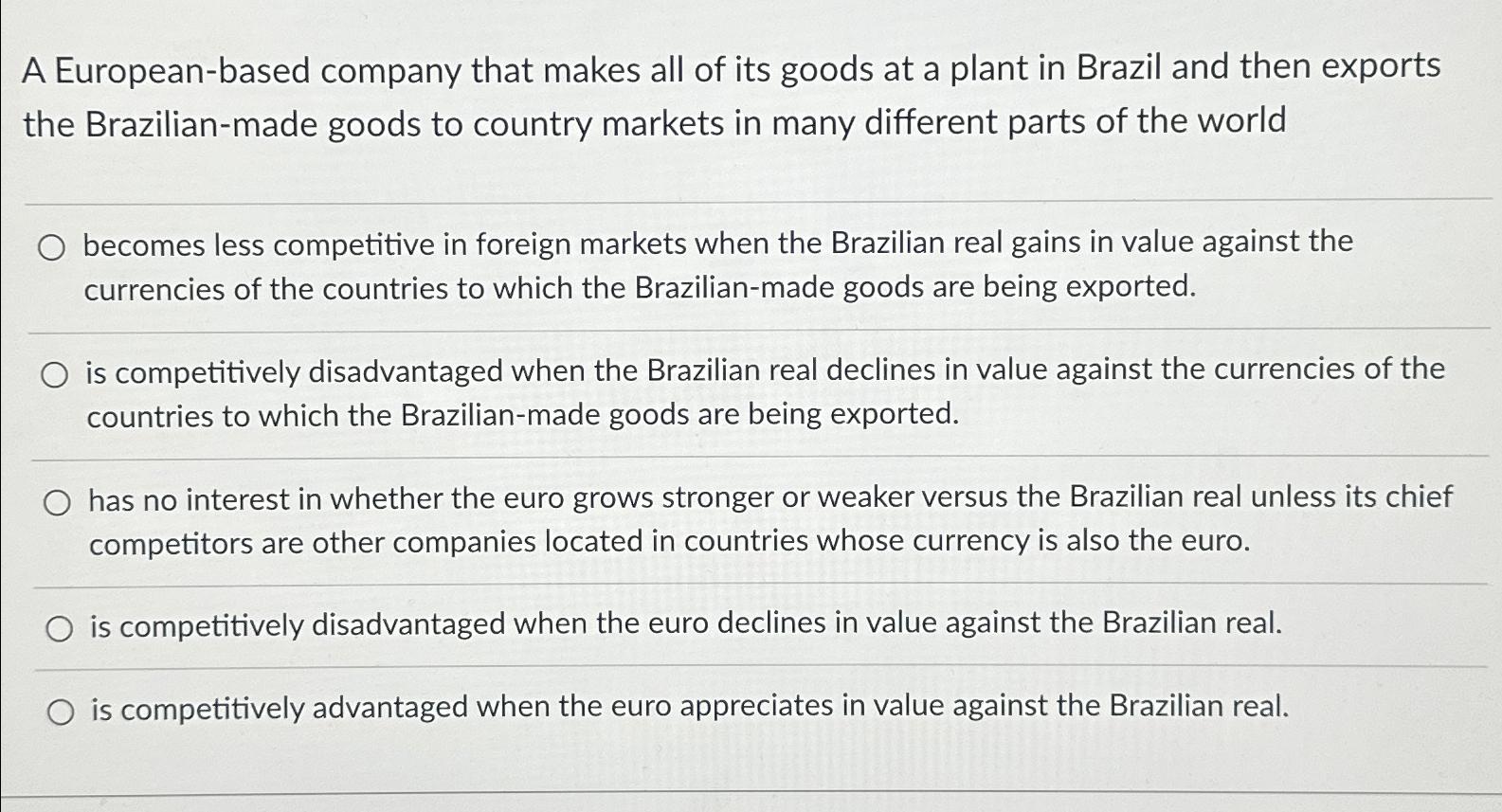 Solved A Europeanbased company that makes all of its goods