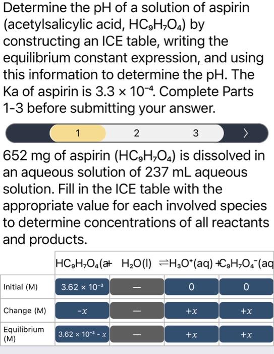 Solved Determine the pH of a solution of aspirin