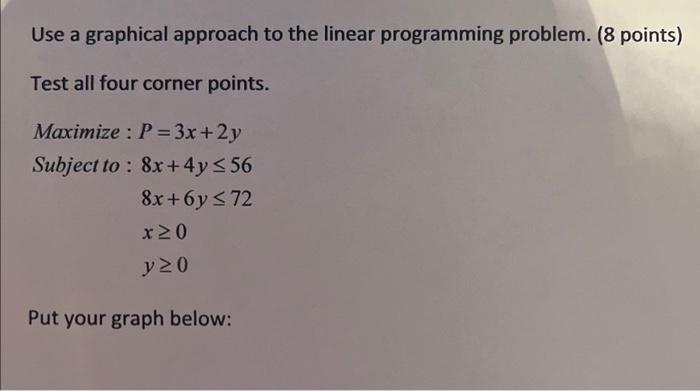 Solved Use a graphical approach to the linear programming | Chegg.com