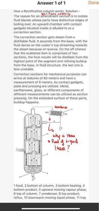 Solved Answer 1 of 1 Done How a Rectification column works | Chegg.com