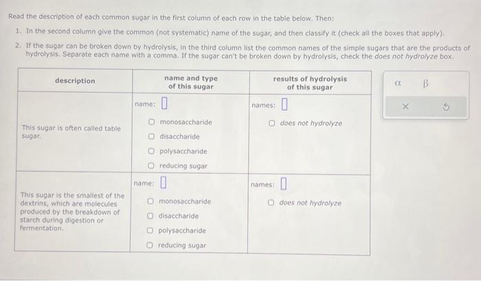 Solved Read the description of each common sugar in the | Chegg.com