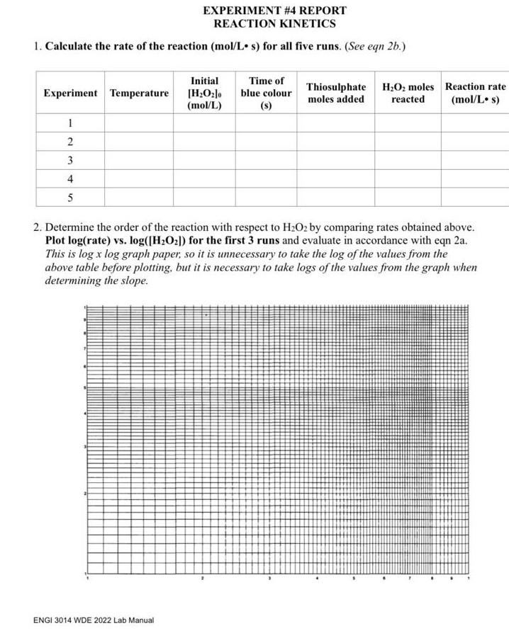 EXPERIMENT #4 PRE-LAB ASSIGNMENT REACTION KINETICS | Chegg.com