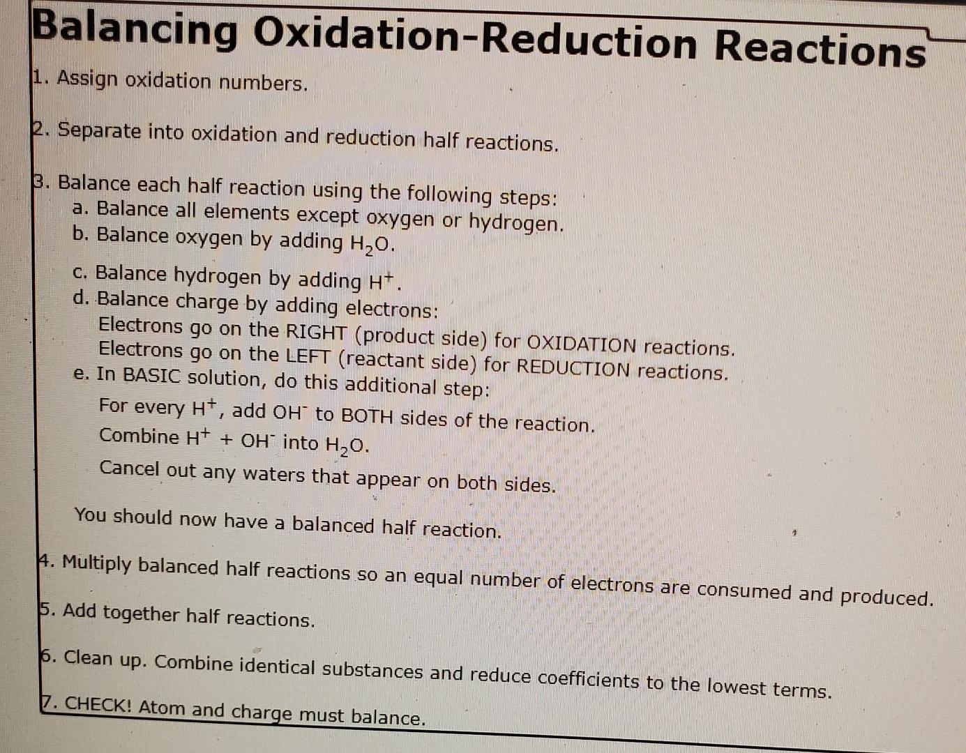 Solved Balancing Oxidation-Reduction Reactions 1. Assign | Chegg.com