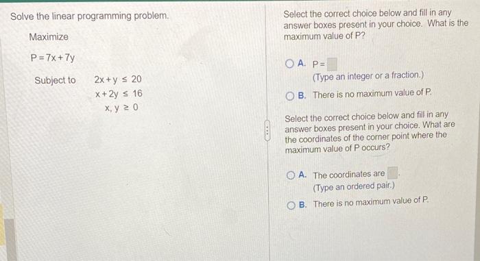 Solved Solve The Linear Programming Problem. Select The | Chegg.com