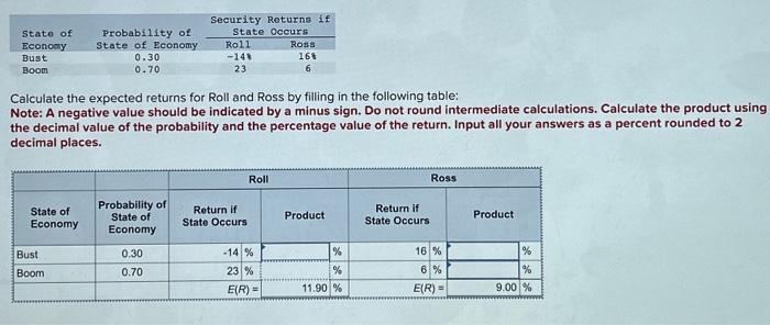 Solved Calculate the expected returns for Roll and Ross by | Chegg.com