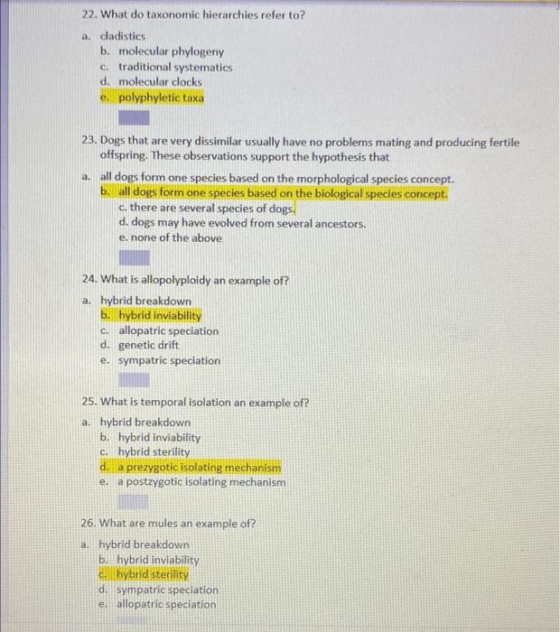 Solved 22. What do taxonomic hierarchies refer to? a | Chegg.com