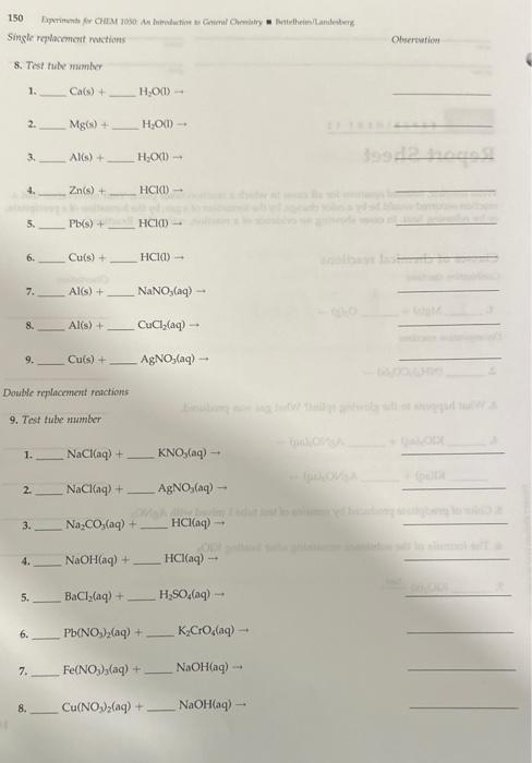 Solved Report Sheet Write completc, balanced equations for | Chegg.com