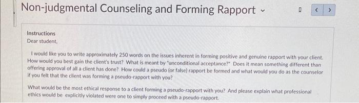 Non-judgmental Counseling and Forming Rapport | Chegg.com