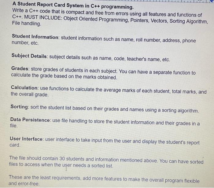 Solved A Student Report Card System in C++ programming. | Chegg.com