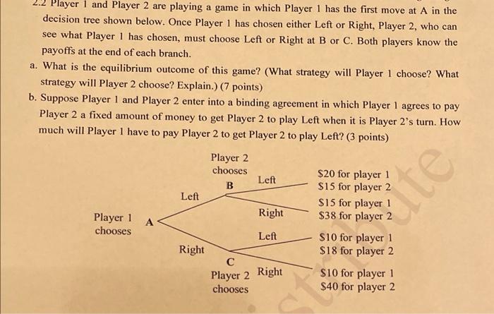 Solved Player 1 and Player 2 are playing a game in which | Chegg.com