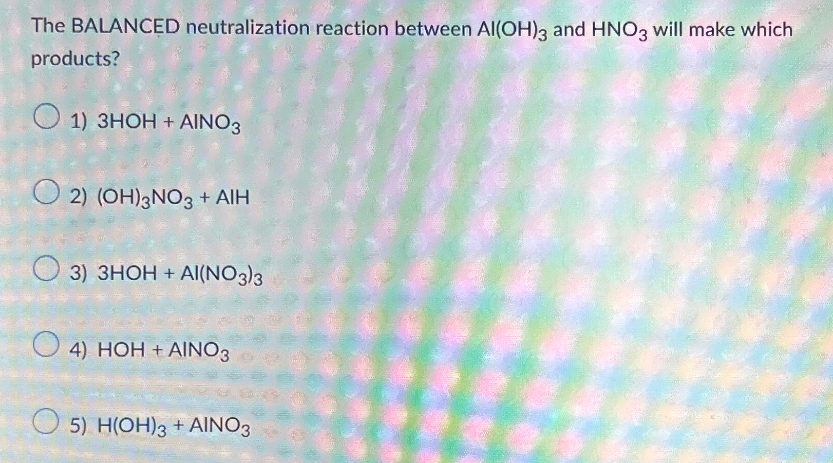 Solved The BALANCED neutralization reaction between Al(OH)3 | Chegg.com