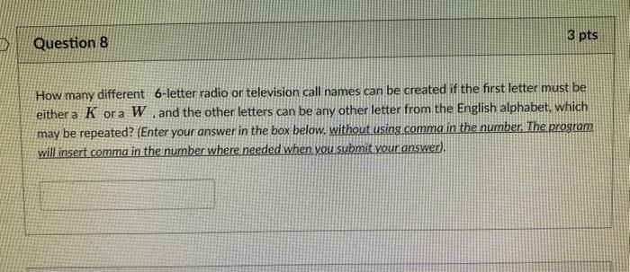 Solved 3 Pts En Question 8 How Many Different 6 Letter Radio Chegg Com