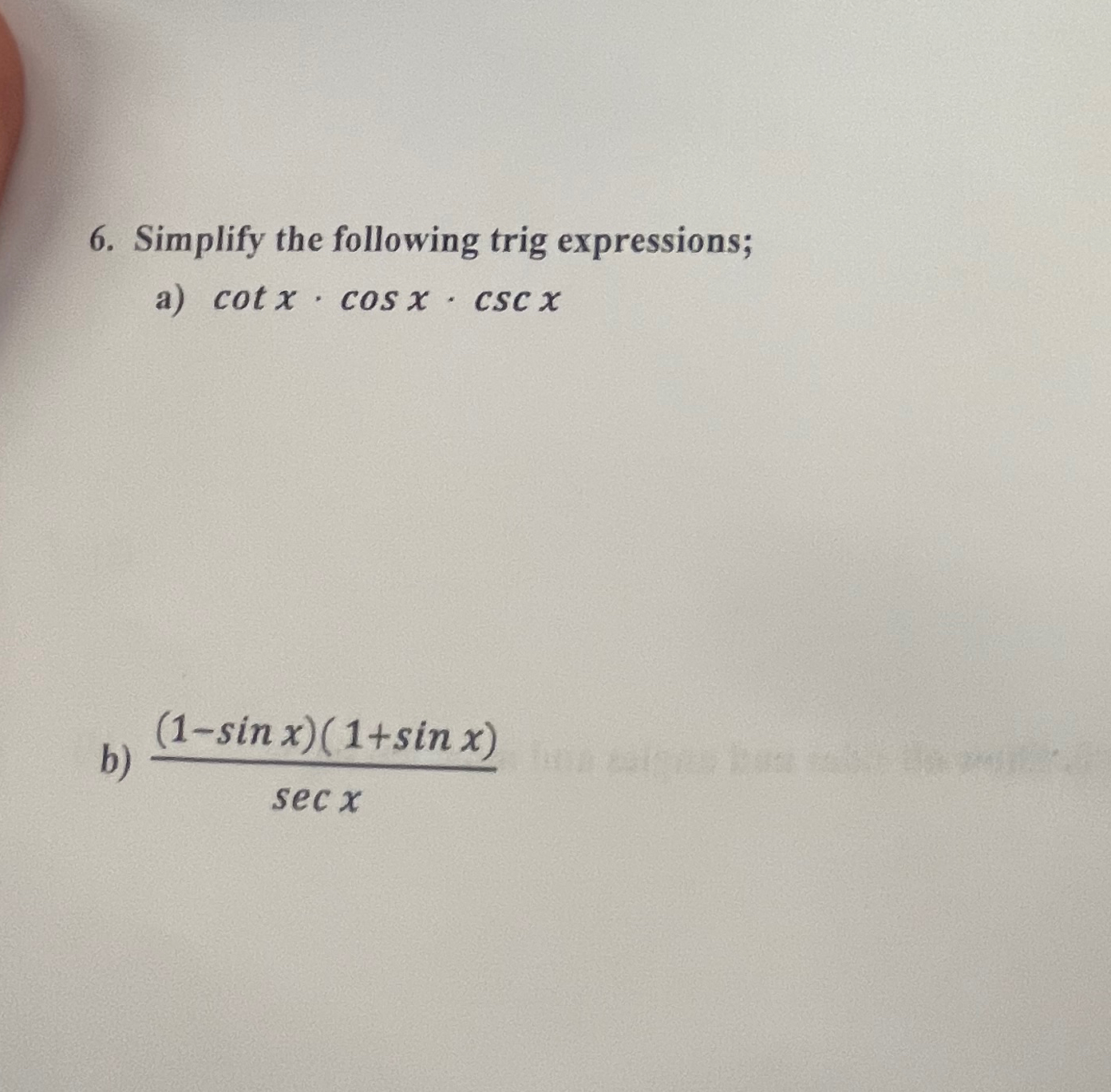 Solved Simplify The Following Trig 3096