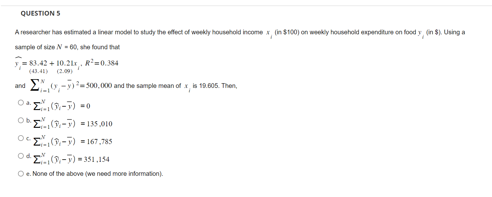 Solved QUESTION 5A researcher has estimated a linear model | Chegg.com