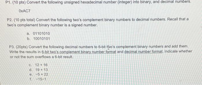 Solved P1. (10 pts) Convert the following unsigned | Chegg.com