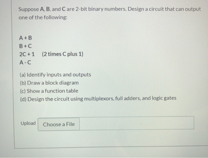 Solved Suppose A, B, and Care 2-bit binary numbers. Design a | Chegg.com