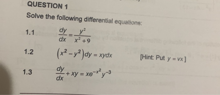 Solved QUESTION 1 Solve the following differential | Chegg.com
