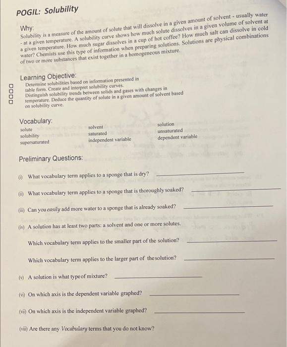 Solved POGIL Solubility Why Solubility is a measure of the