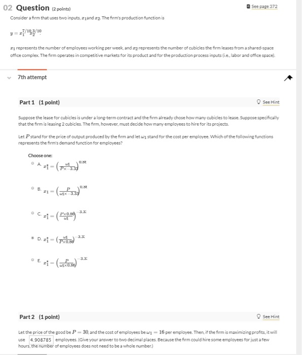 Solved See page 372 02 Question (2 points) Consider a firm | Chegg.com