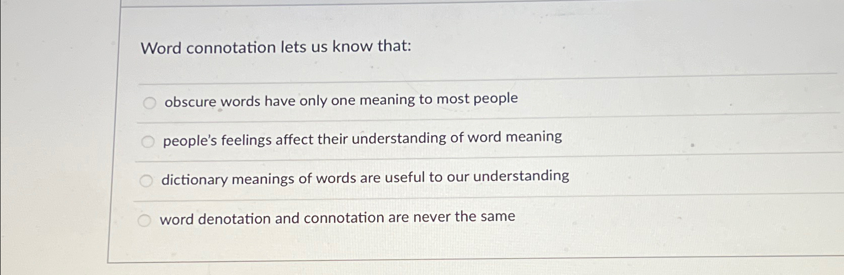 Solved Word Connotation Lets Us Know That obscure Words Have Chegg