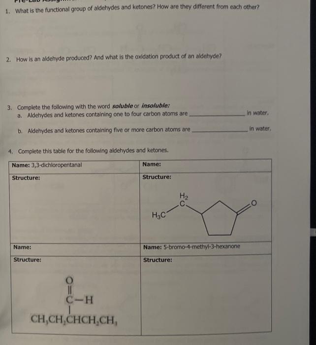 Solved 1. What Is The Functional Group Of Aldehydes And | Chegg.com