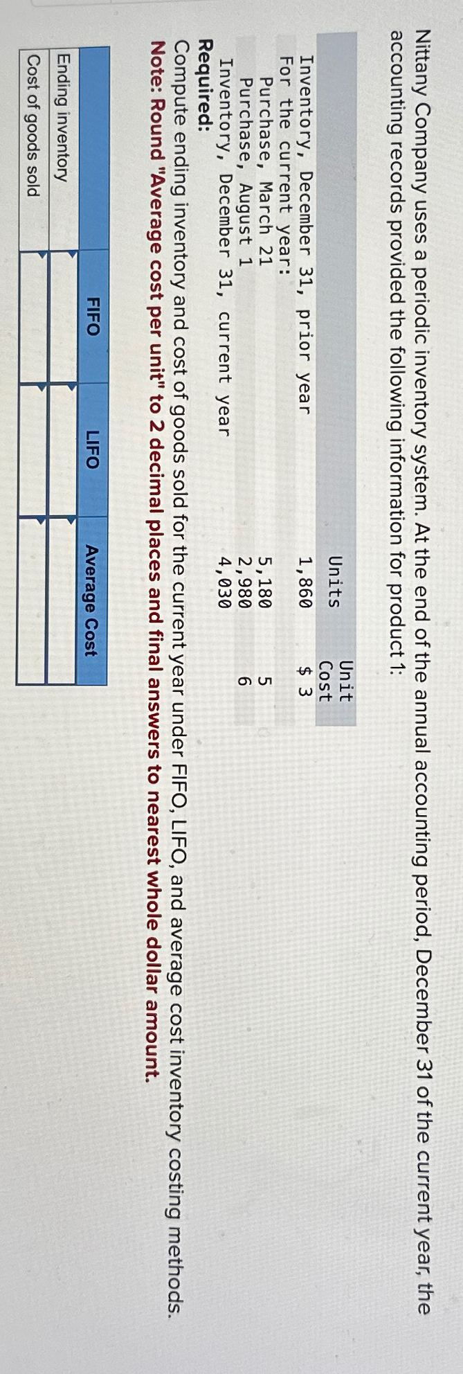 Solved Nittany Company uses a periodic inventory system. At | Chegg.com