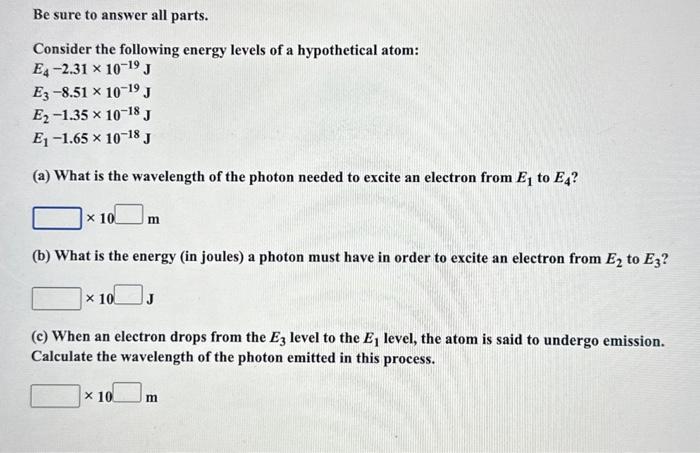 Solved Consider The Following Energy Levels Of A | Chegg.com