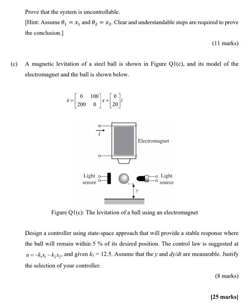 Solved QUESTION 1 (a) Consider a plant described by: * = | Chegg.com