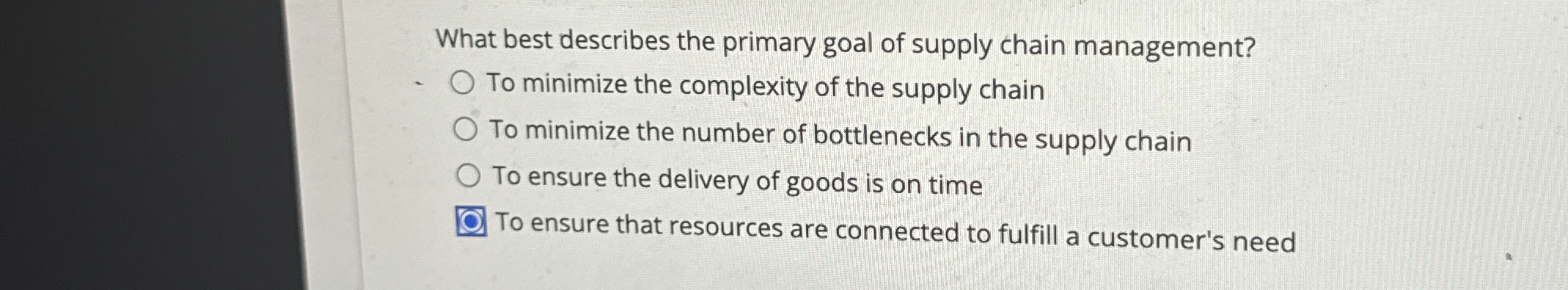 Solved What best describes the primary goal of supply chain | Chegg.com